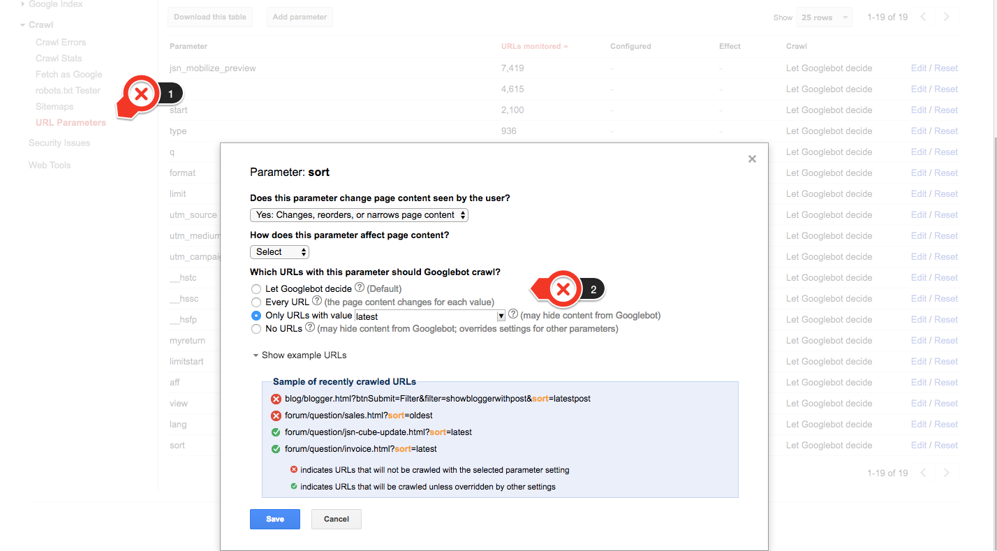 8 Parameter in Search Console
